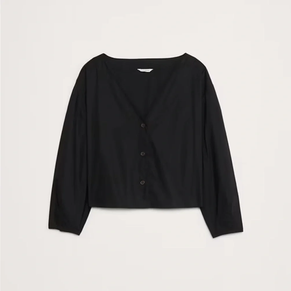Black Cotton Poplin Volume-Sleeve Top - Picture 4 of 5